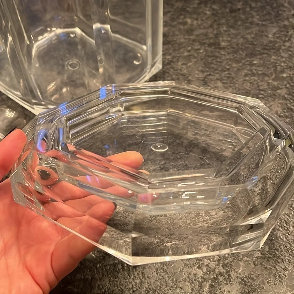 MCM Large Lucite Clear Crystal Ice Bucket With Handle Lid and Tongs